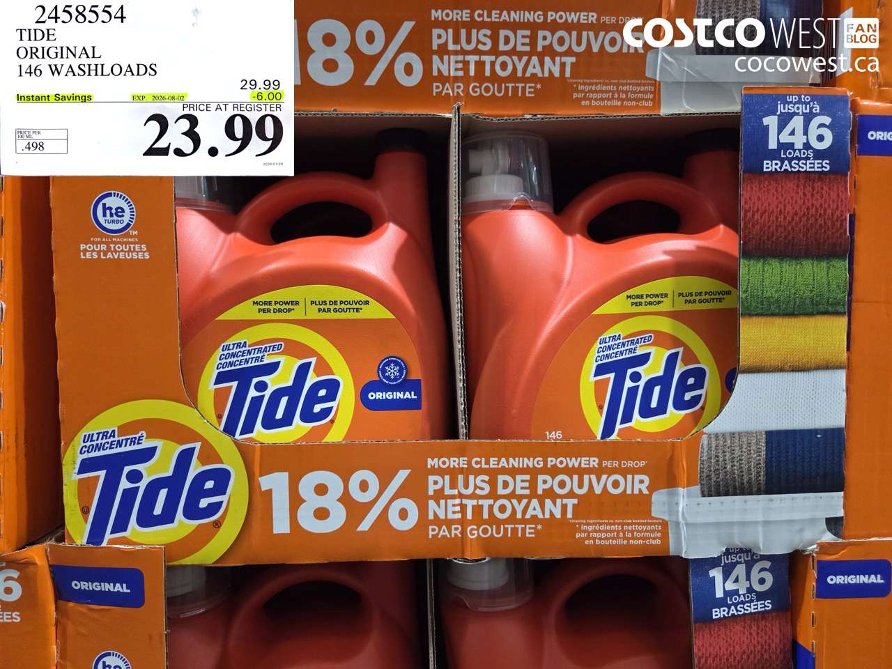 2458554 TIDE ORIGINAL 146 WASHLOADS ($6.00 INSTANT SAVINGS EXPIRES ON 2026-08-02) $23.99