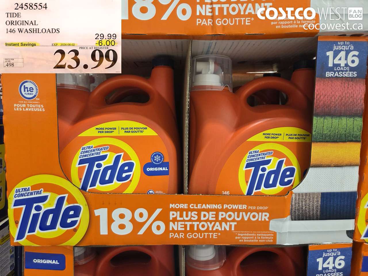 2458554 TIDE ORIGINAL 146 WASHLOADS ($6.00 INSTANT SAVINGS EXPIRES ON 2026-08-02) $23.99