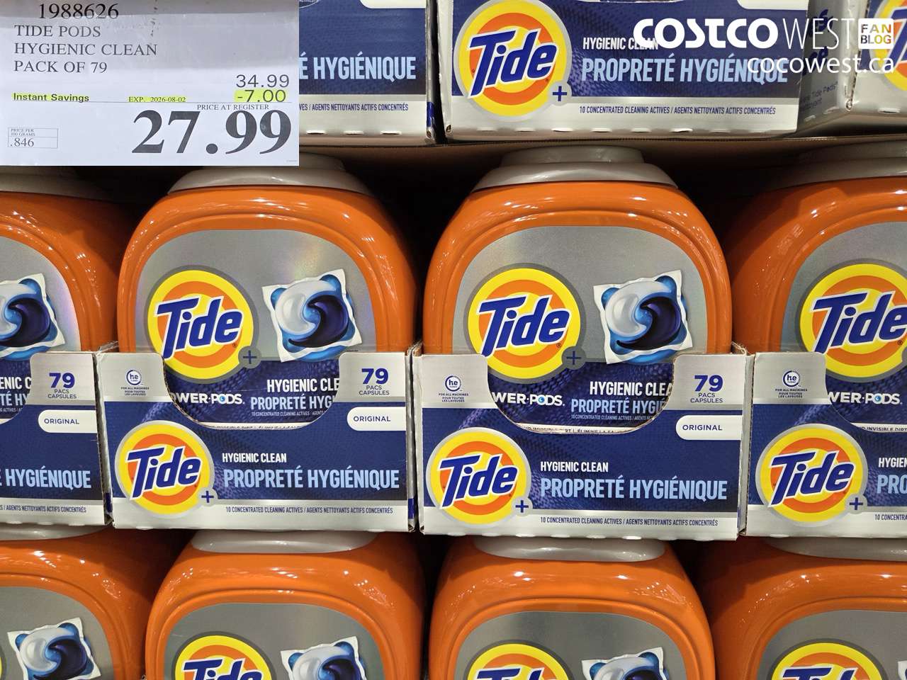 1988626 TIDE PODS HYGIENIC CLEAN PACK OF 79 ($7.00 INSTANT SAVINGS EXPIRES ON 2026-08-02) $27.99