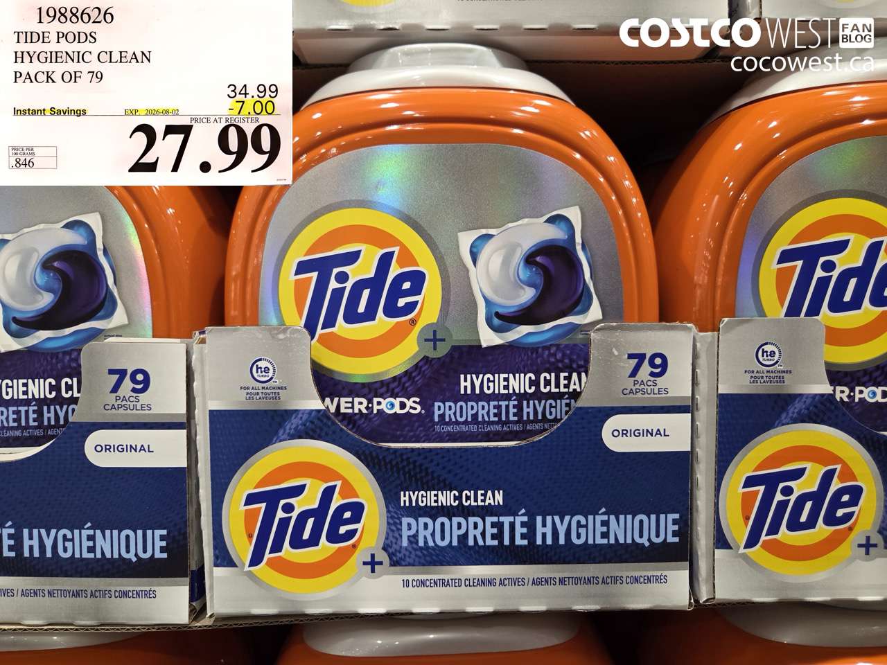 1988626 TIDE PODS HYGIENIC CLEAN PACK OF 79 ($7.00 INSTANT SAVINGS EXPIRES ON 2026-08-02) $27.99
