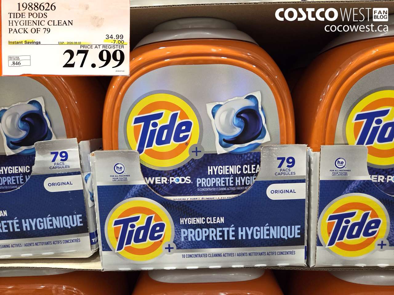 1988626 TIDE PODS HYGIENIC CLEAN PACK OF 79 ($7.00 INSTANT SAVINGS EXPIRES ON 2026-08-02) $27.99