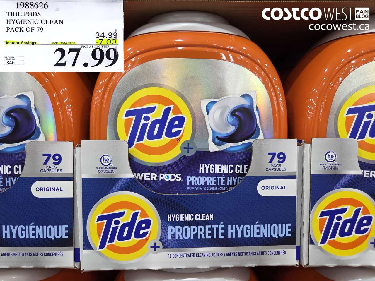 1988626 TIDE PODS HYGIENIC CLEAN PACK OF 79 ($7.00 INSTANT SAVINGS EXPIRES ON 2026-08-02) $27.99