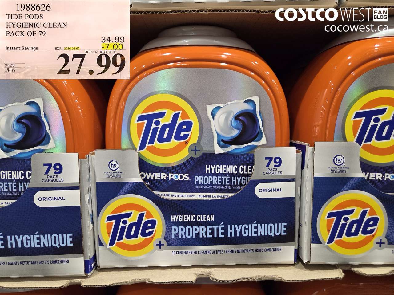 1988626 TIDE PODS HYGIENIC CLEAN PACK OF 79 ($7.00 INSTANT SAVINGS EXPIRES ON 2026-08-02) $27.99