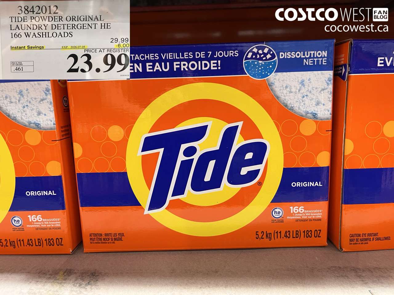 3842012 TIDE POWDER ORIGINAL LAUNDRY DETERGENT HE 166 WASHLOADS ($6.00 INSTANT SAVINGS EXPIRES ON 2026-07-05) $23.99