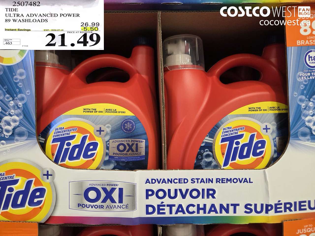 2507482 TIDE ULTRA ADVANCED POWER 89 WASHLOADS ($5.50 INSTANT SAVINGS EXPIRES ON 2026-07-19) $21.49