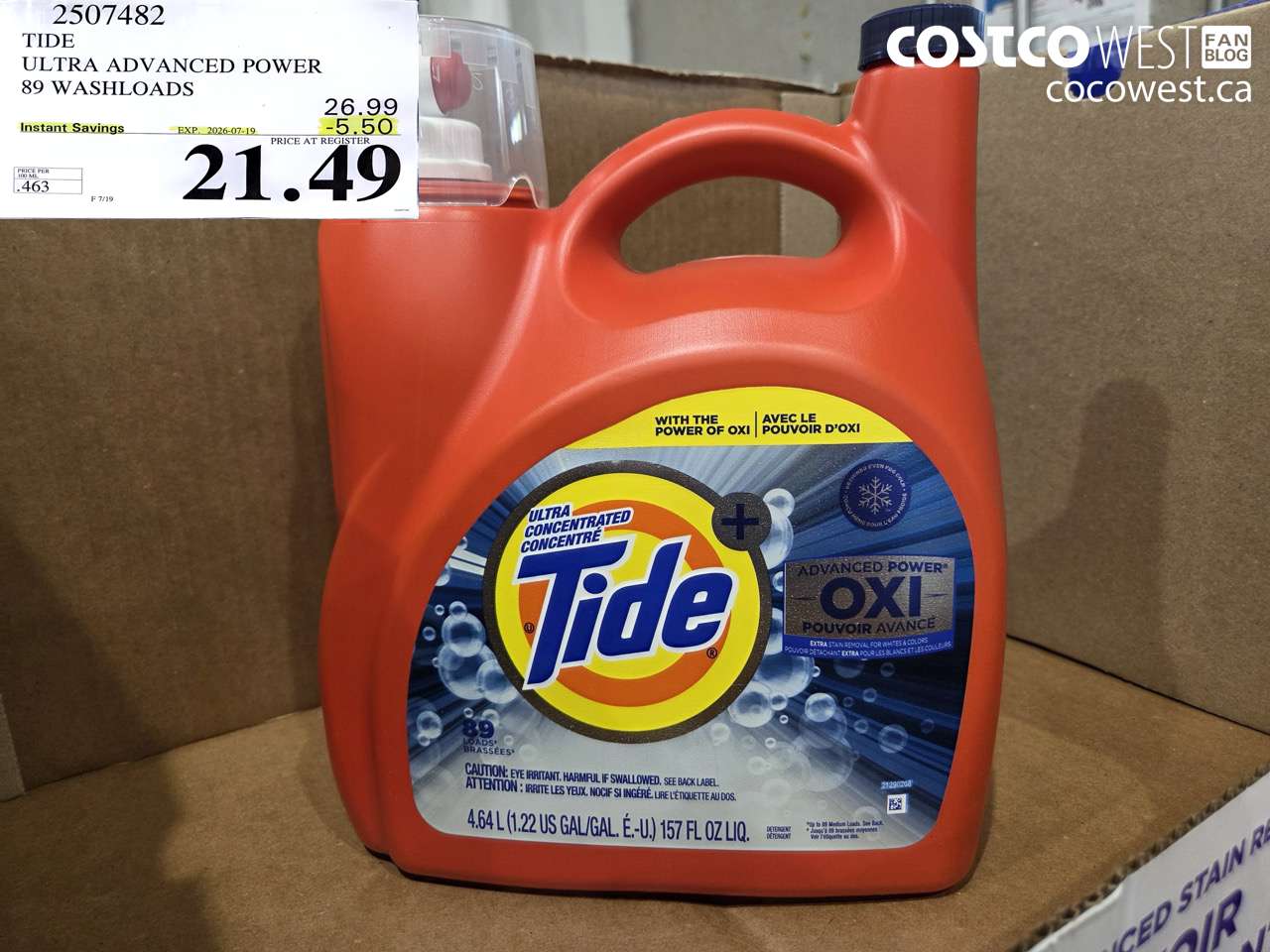 2507482 TIDE ULTRA ADVANCED POWER 89 WASHLOADS ($5.50 INSTANT SAVINGS EXPIRES ON 2026-07-19) $21.49
