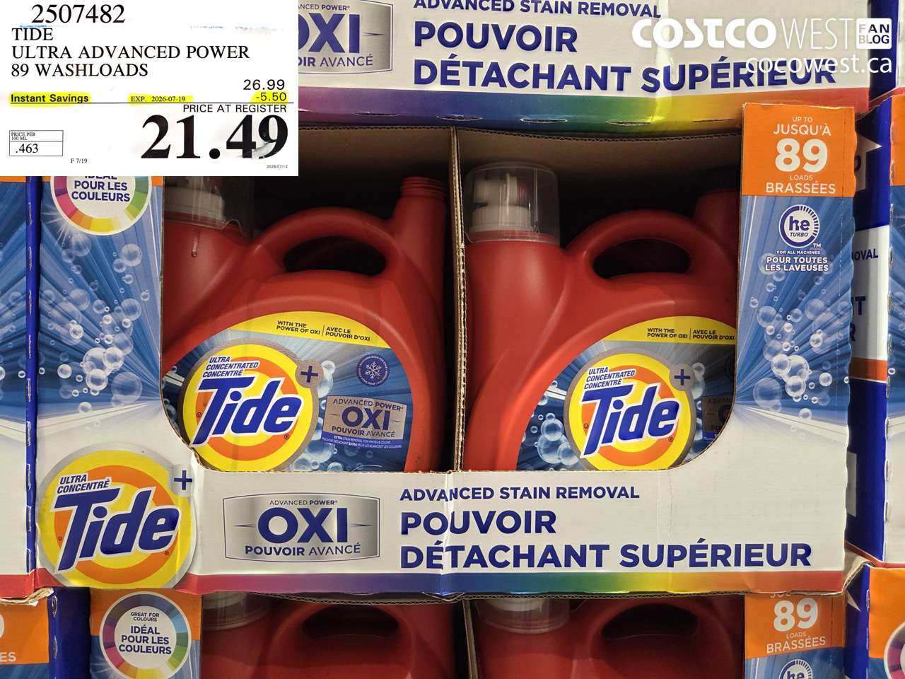 2507482 TIDE ULTRA ADVANCED POWER 89 WASHLOADS ($5.50 INSTANT SAVINGS EXPIRES ON 2026-07-19) $21.49