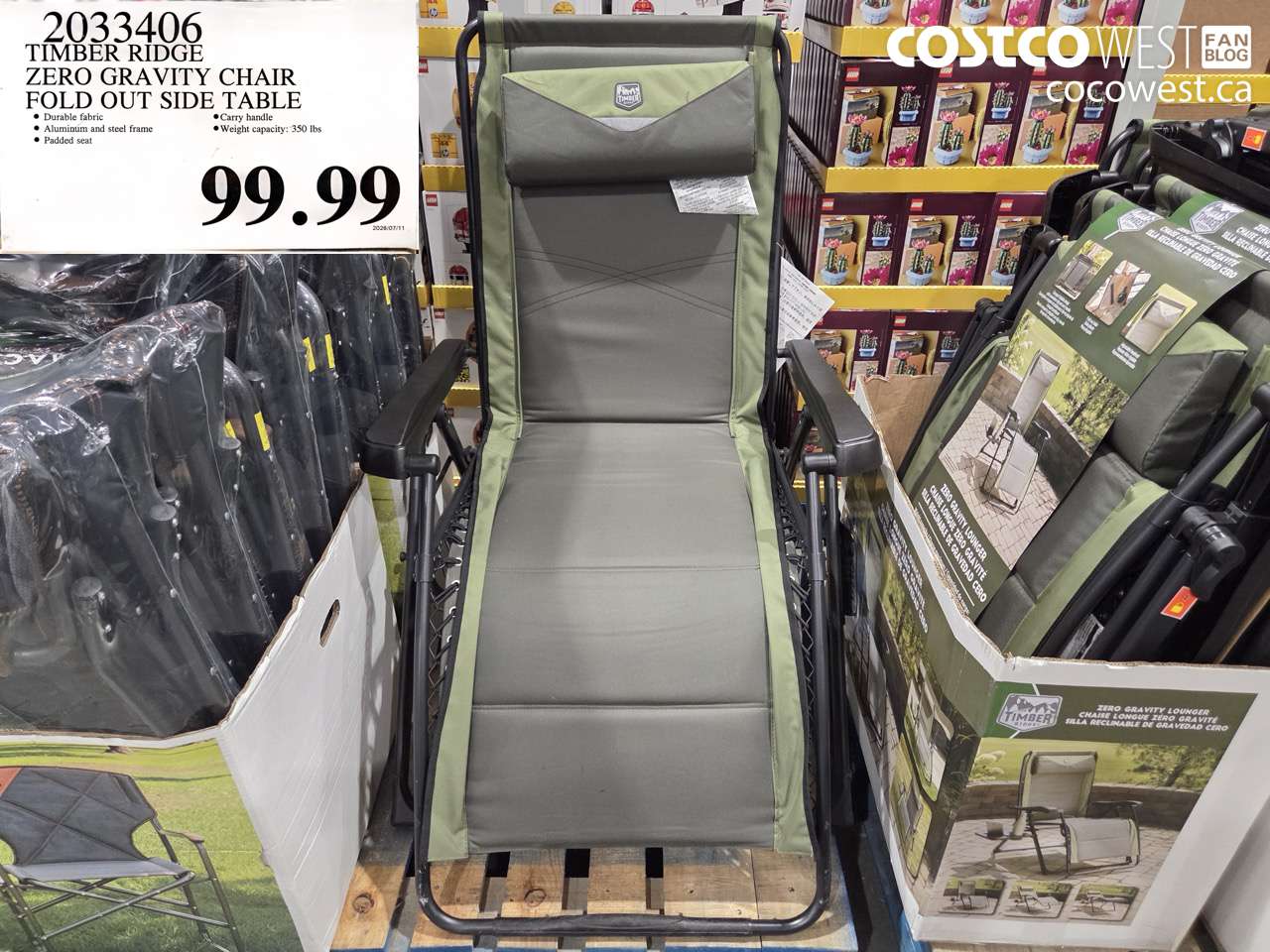 2033406 TIMBER RIDGE ZERO GRAVITY CHAIR FOLD OUT SIDE TABLE $99.99