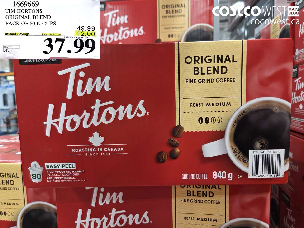 1669669 TIM HORTONS ORIGINAL BLEND PACK OF 80 K-CUPS ($12.00 INSTANT SAVINGS EXPIRES ON 2026-07-19) $37.99