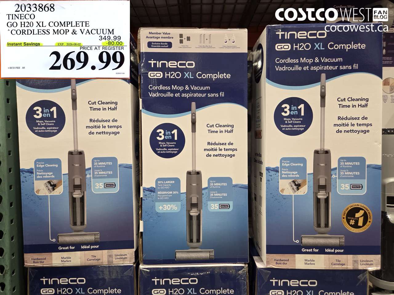 2033868 TINECO GO H20 XL COMPLETE CORDLESS MOP & VACUUM ($80.00 INSTANT SAVINGS EXPIRES ON 2026-08-02) $269.99
