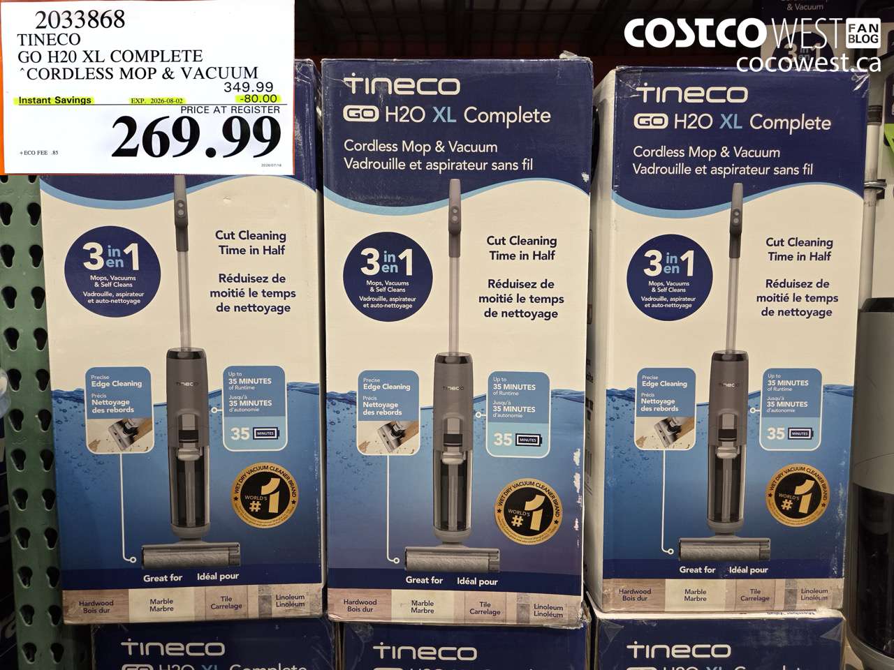 2033868 TINECO GO H20 XL COMPLETE CORDLESS MOP & VACUUM ($80.00 INSTANT SAVINGS EXPIRES ON 2026-08-02) $269.99