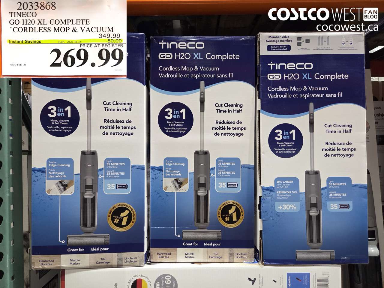 2033868 TINECO GO H20 XL COMPLETE CORDLESS MOP & VACUUM ($80.00 INSTANT SAVINGS EXPIRES ON 2026-08-02) $269.99