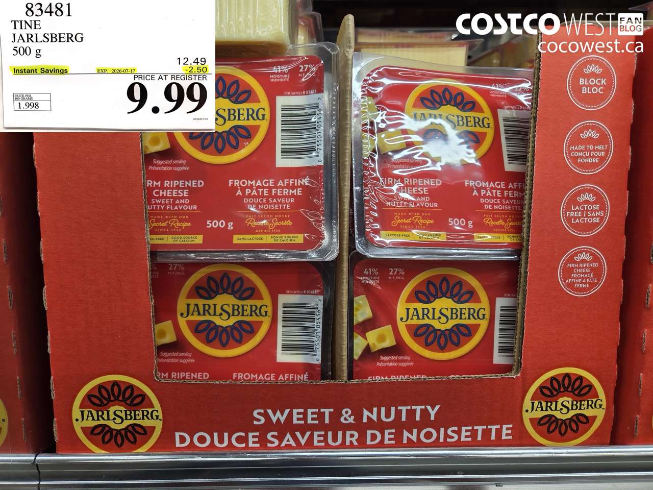 83481 TINE JARLSBERG 500 G ($2.50 INSTANT SAVINGS EXPIRES ON 2026-07-17) $9.99