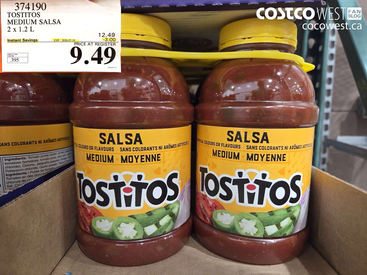 374190 TOSTITOS MEDIUM SALSA 2 X 1.2 L ($3.00 INSTANT SAVINGS EXPIRES ON 2026-07-19) $9.49