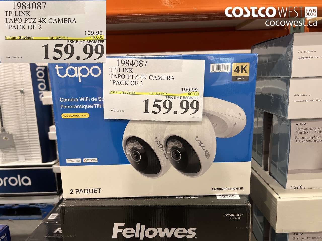 1984087 TP-LINK TAPO PTZ 4K CAMERA PACK OF 2 ($40.00 INSTANT SAVINGS EXPIRES ON 2026-07-12) $159.99