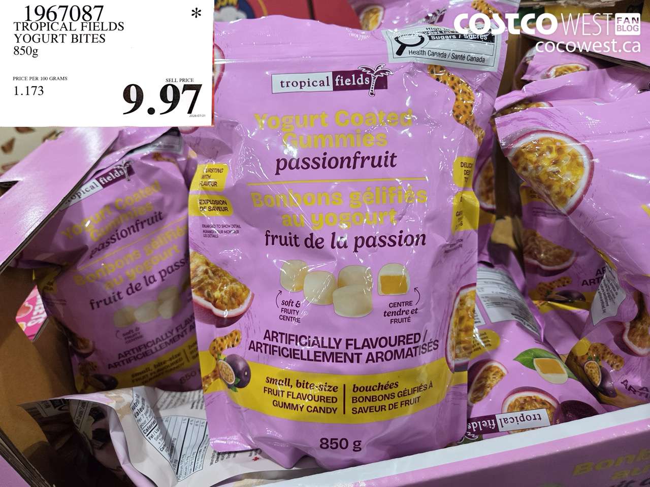 1967087 TROPICAL FIELDS YOGURT BITES 850G $9.97