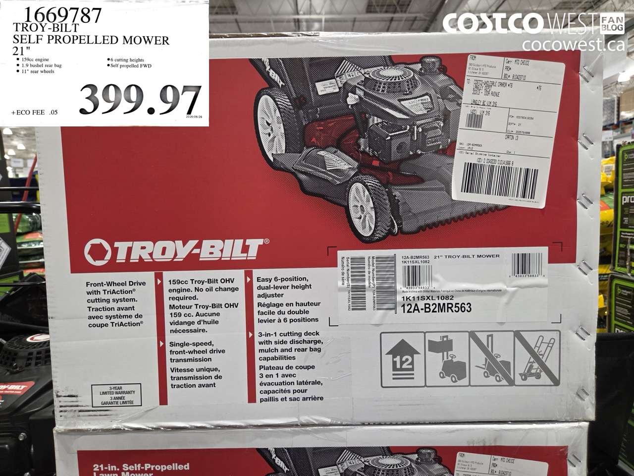 1669787 TROY-BILT SELF PROPELLED MOWER 21 IN $399.97