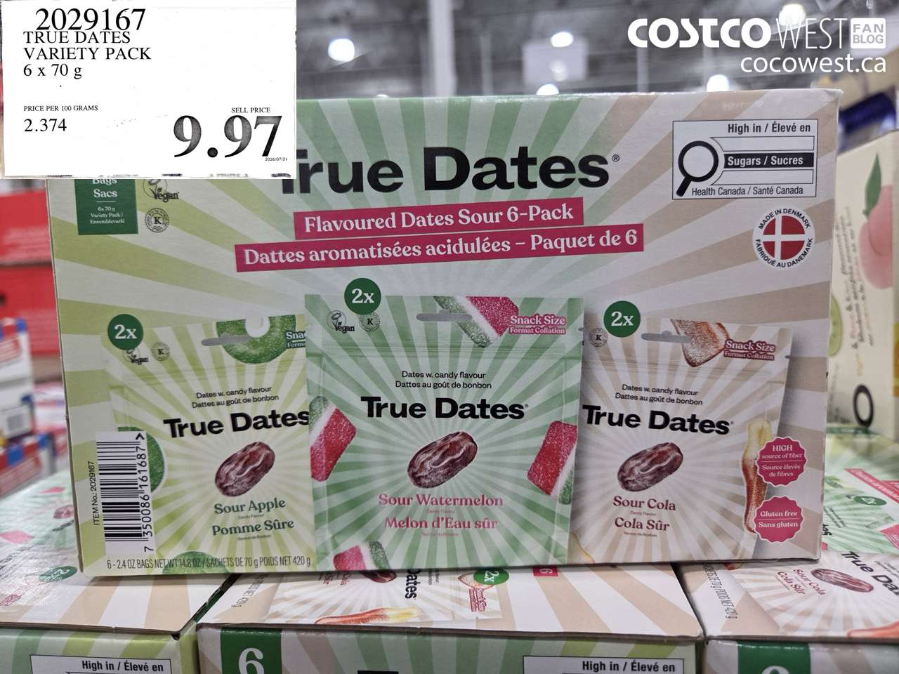 2029167 TRUE DATES VARIETY PACK 6 X 70 G $9.97