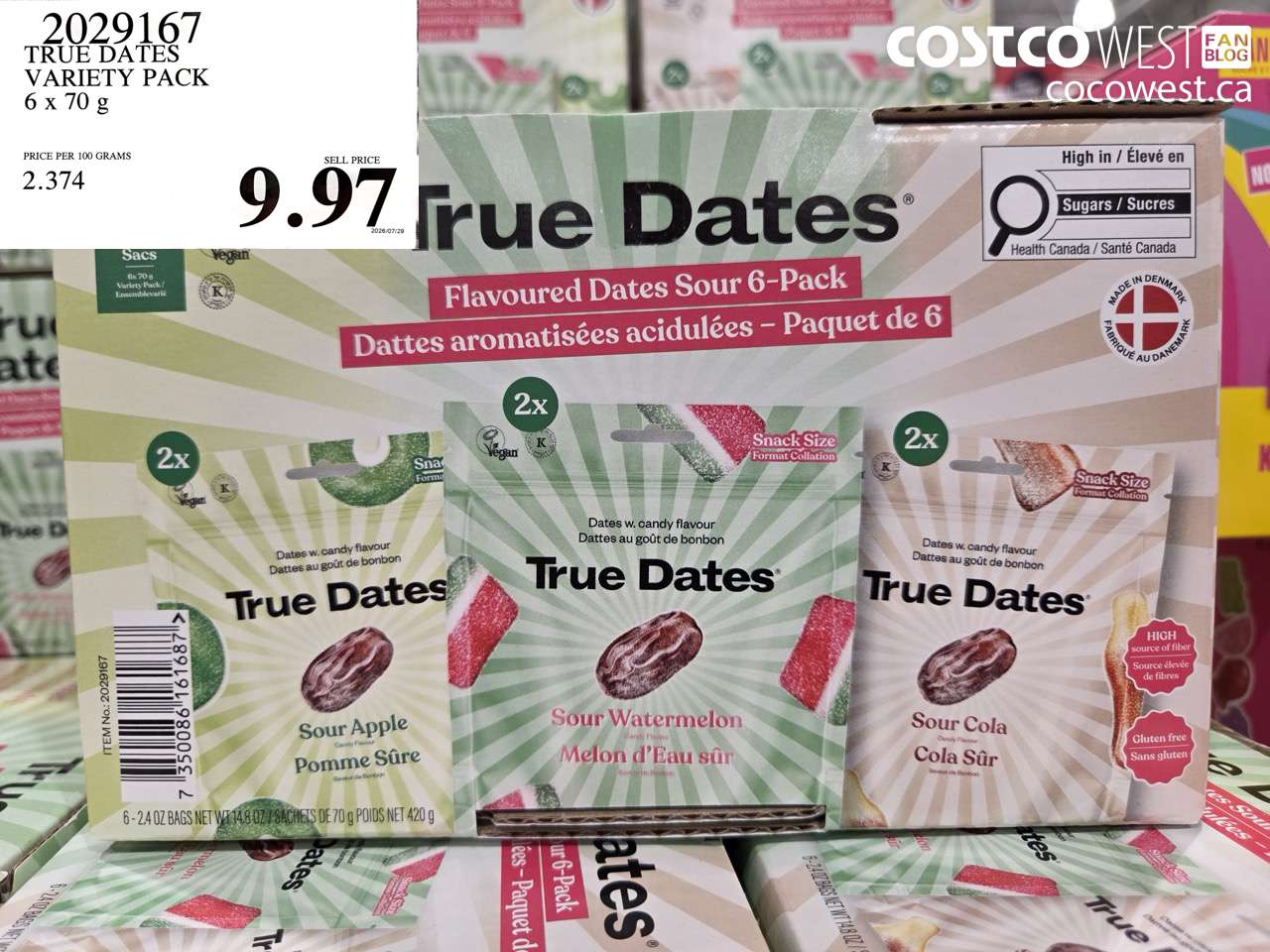 2029167 TRUE DATES VARIETY PACK 6 X 70 G $9.97
