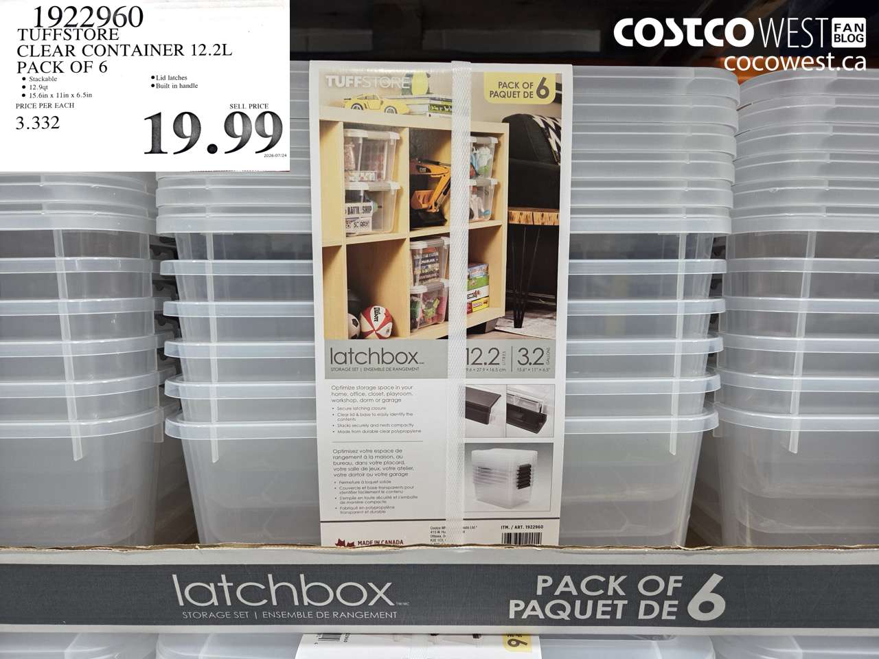 1922960 TUFFSTORE CLEAR CONTAINER 12.2L PACK OF 6 $19.99