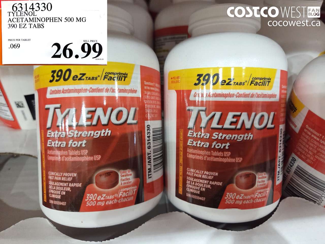 6314330 TYLENOL ACETAMINOPHEN 500 MG 390 EZ TABS $26.99