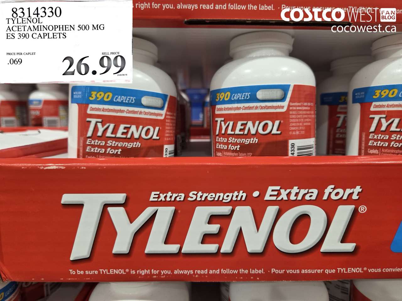 8314330 TYLENOL ACETAMINOPHEN 500 MG ES 390 CAPLETS $26.99