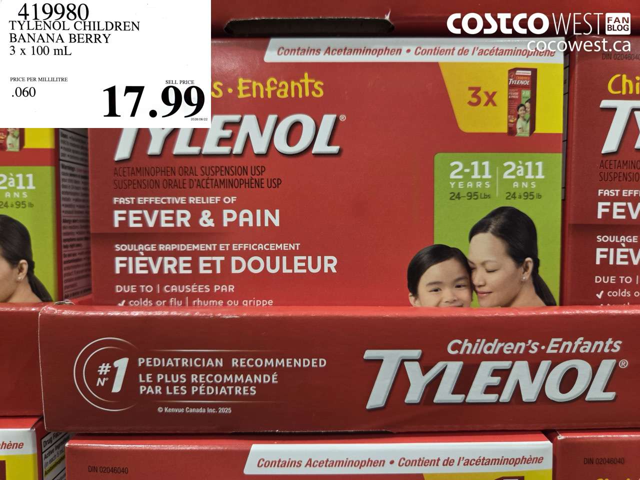 419980 TYLENOL CHILDREN BANANA BERRY 3 X 100 ML $17.99