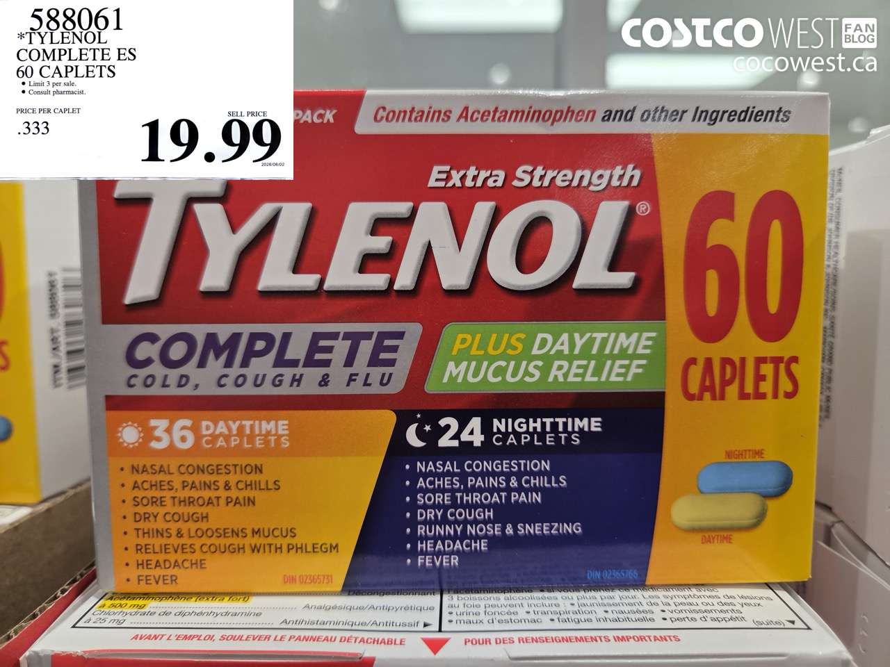 588061 TYLENOL COMPLETE ES 60 CAPLETS $19.99