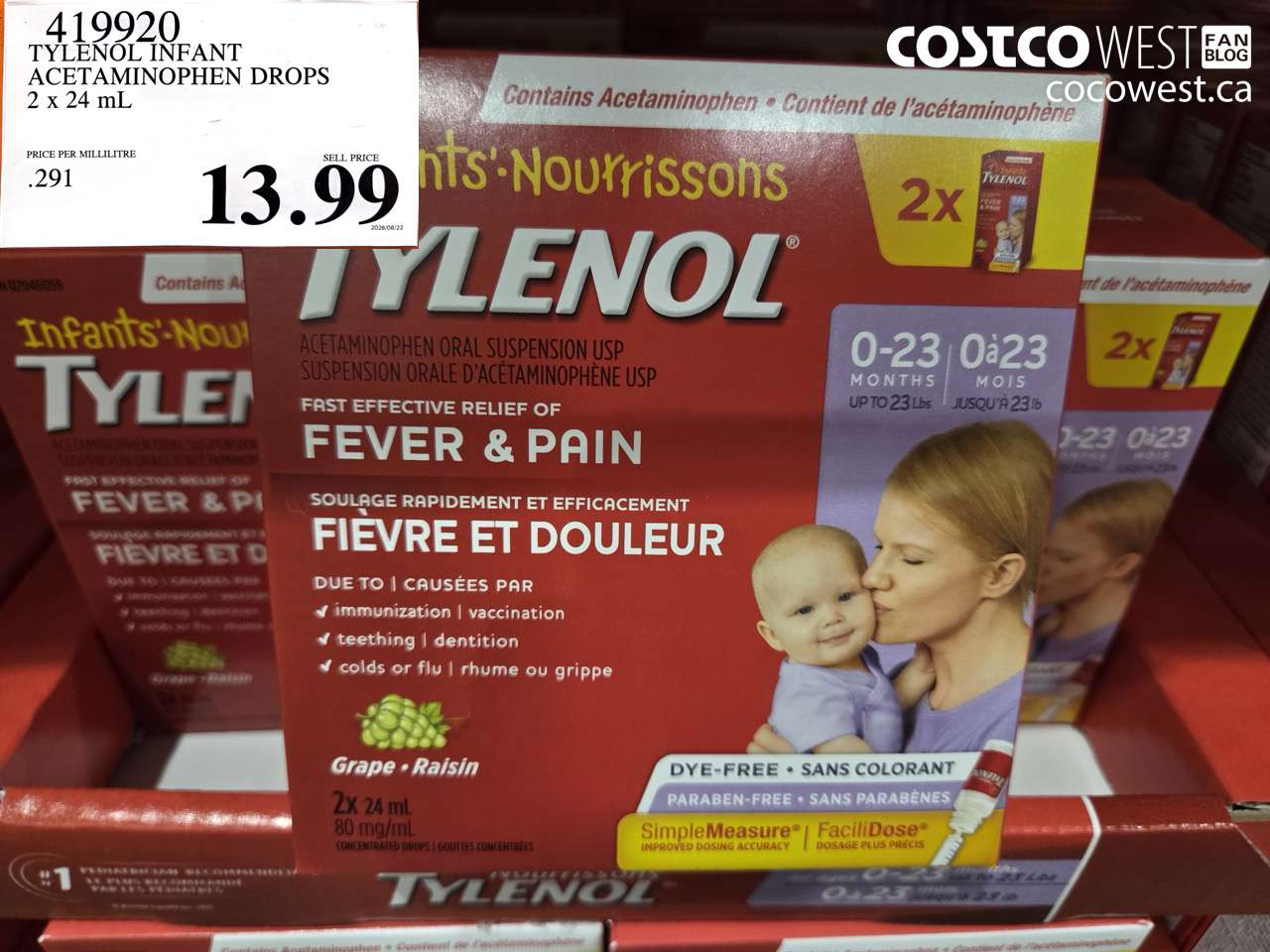 419920 TYLENOL INFANT ACETAMINOPHEN DROPS 2 X 24 ML $13.99