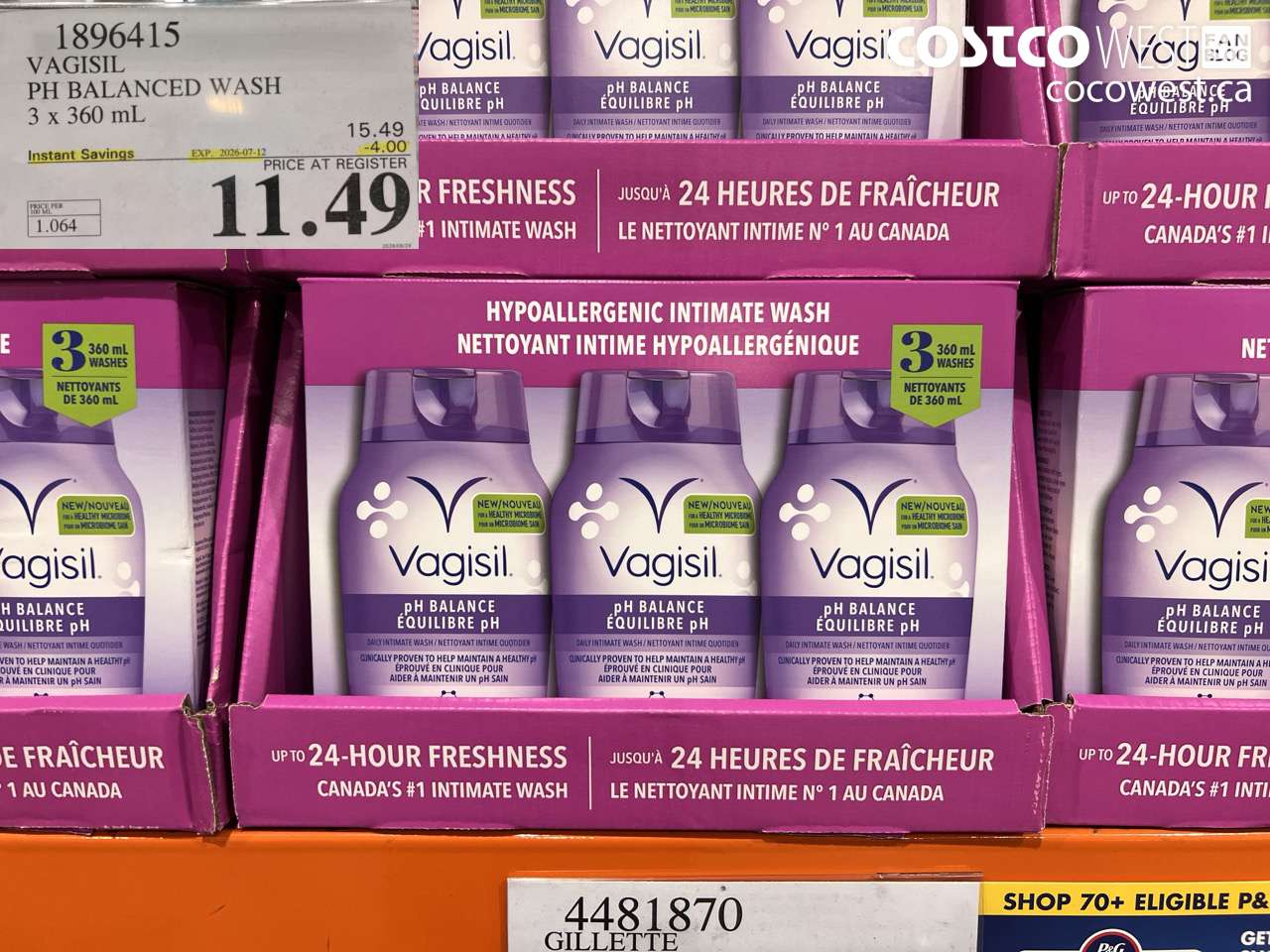1896415 VAGISIL PH BALANCED WASH 3 X 360 ML ($4.00 INSTANT SAVINGS EXPIRES ON 2026-07-12) $11.49