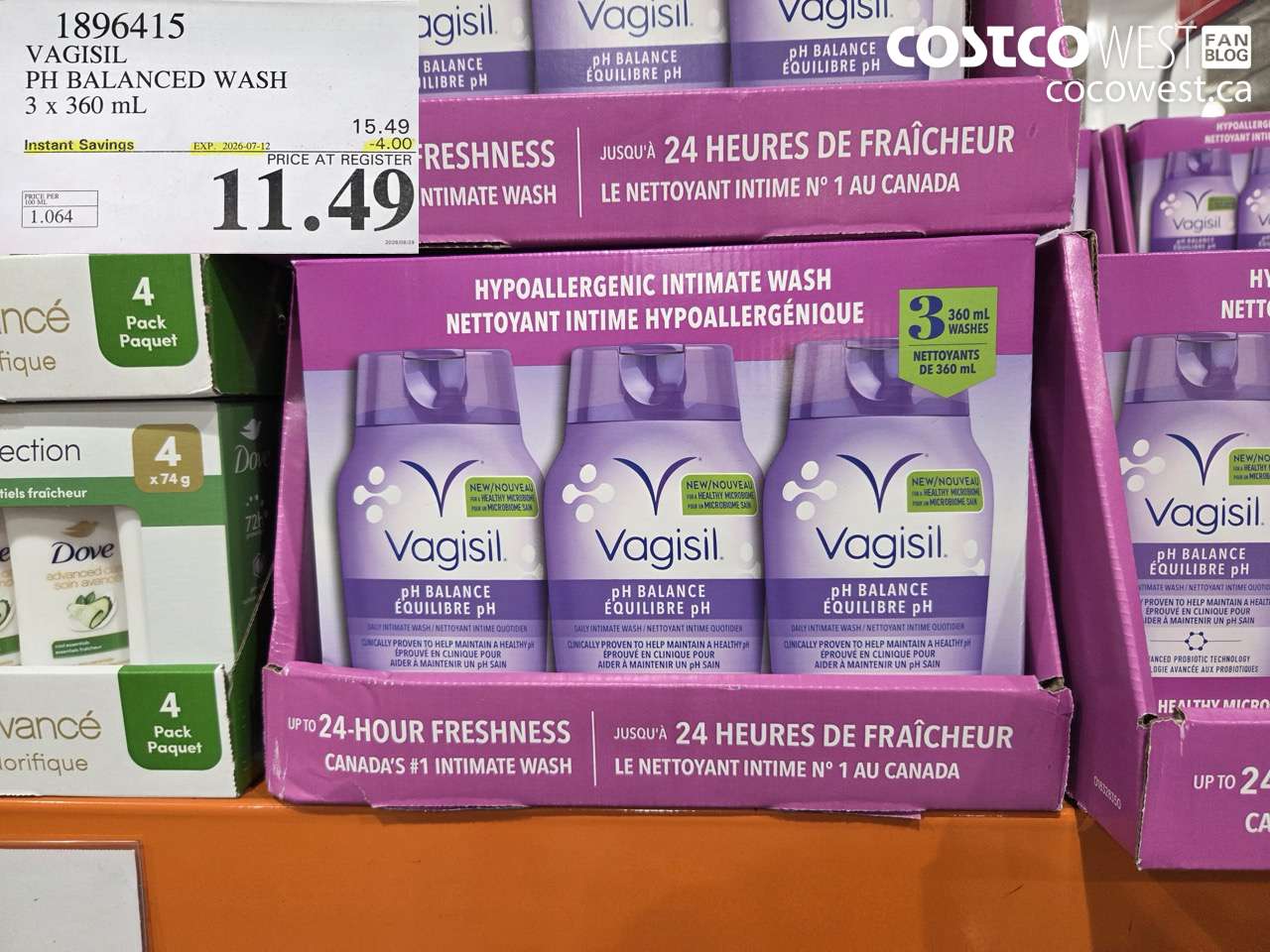 1896415 VAGISIL PH BALANCED WASH 3 X 360 ML ($4.00 INSTANT SAVINGS EXPIRES ON 2026-07-12) $11.49