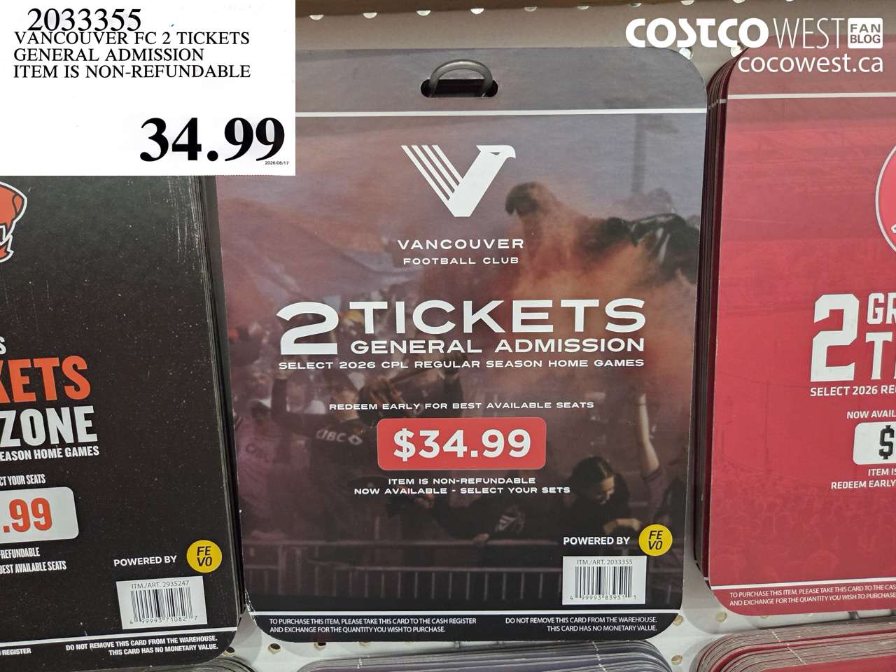 2033355 VANCOUVER FC 2 TICKETS GENERAL ADMISSION ITEM IS NON-REFUNDABLE $34.99