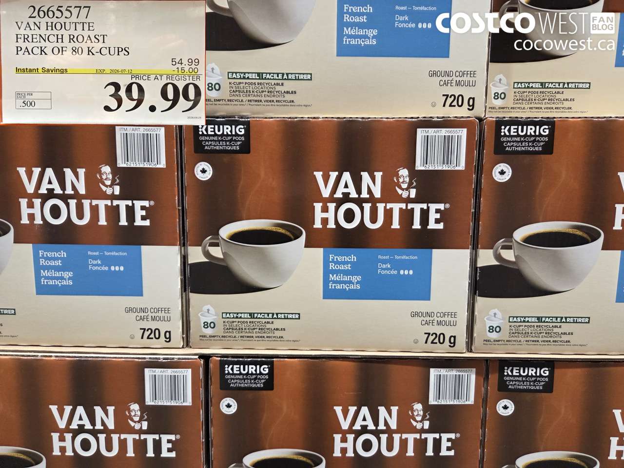 2665577 VAN HOUTTE FRENCH ROAST PACK OF 80 K-CUPS ($15.00 INSTANT SAVINGS EXPIRES ON 2026-07-12) $39.99