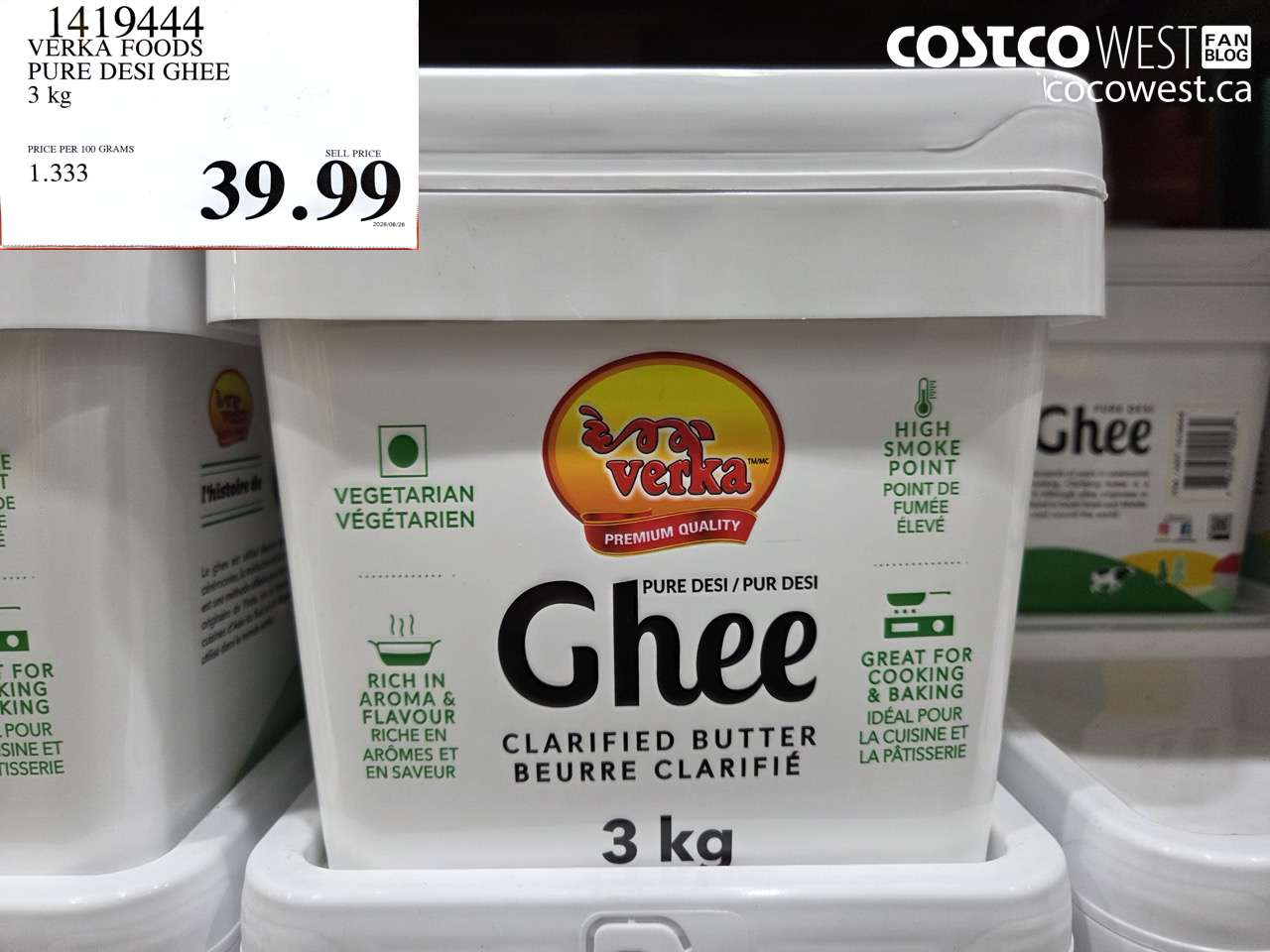 1419444 VERKA FOODS PURE DESI GHEE 3 KG $39.99