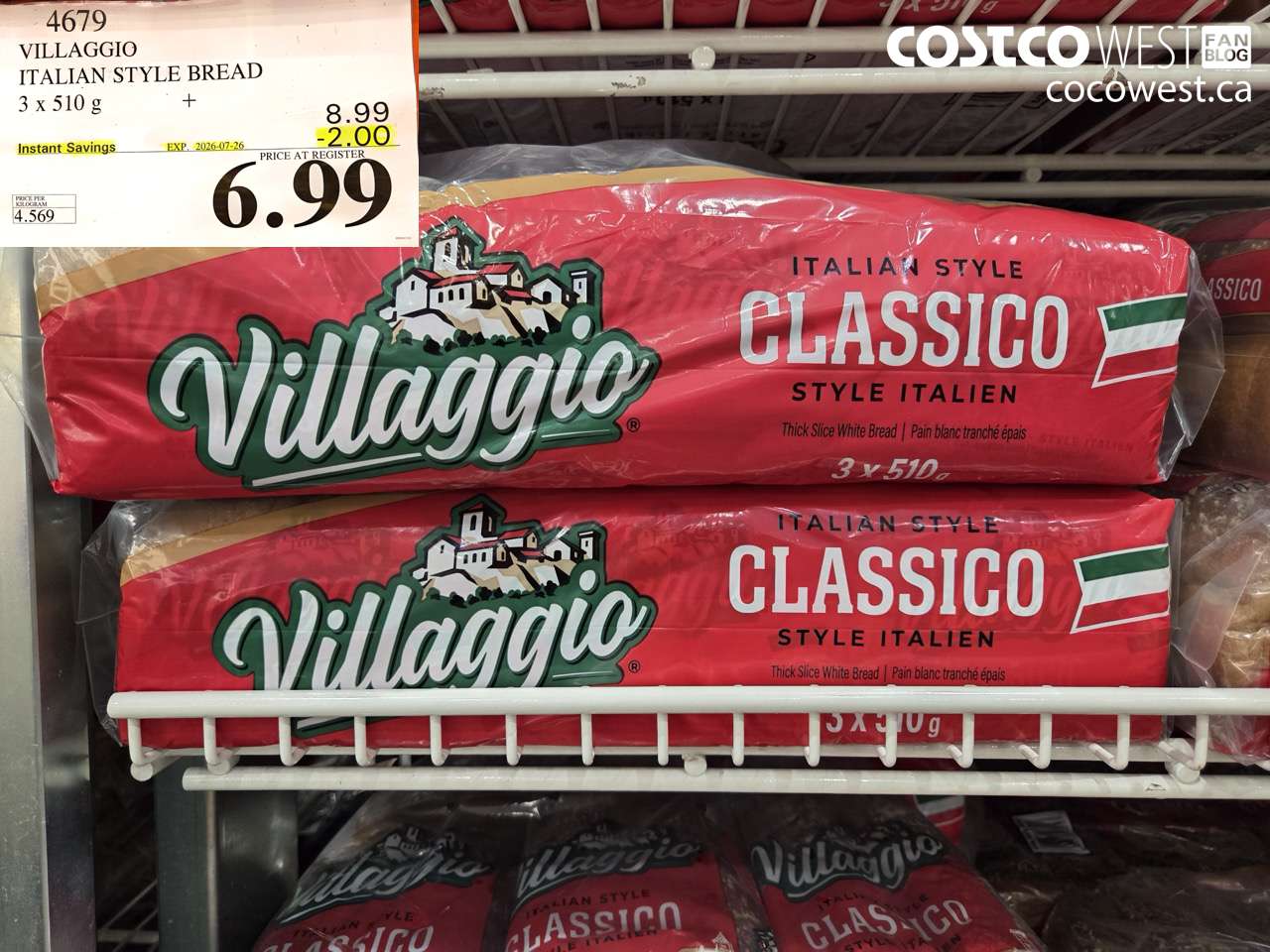 4679 VILLAGGIO ITALIAN STYLE BREAD 3 X 510 G ($2.00 INSTANT SAVINGS EXPIRES ON 2026-07-26) $6.99