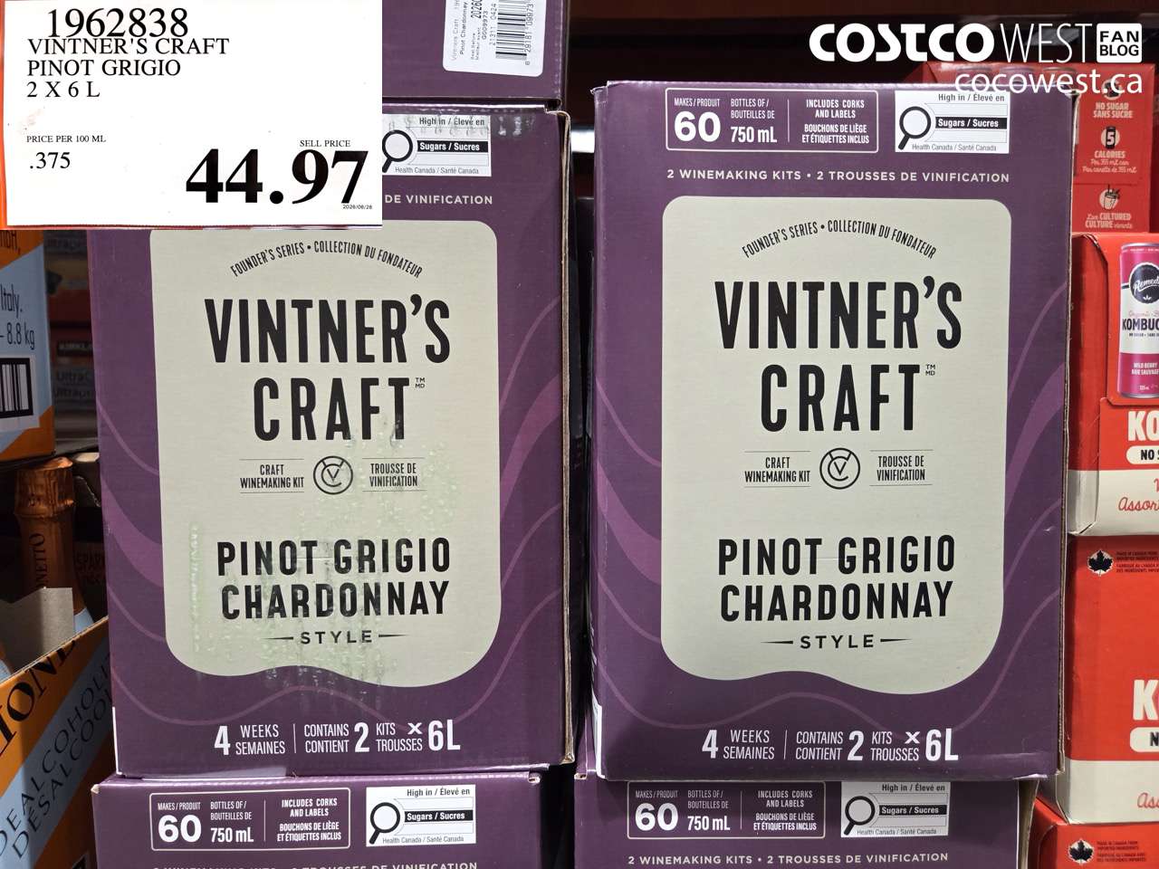 1962838 VINTNER'S CRAFT PINOT GRIGIO 2 X 6 L $44.97