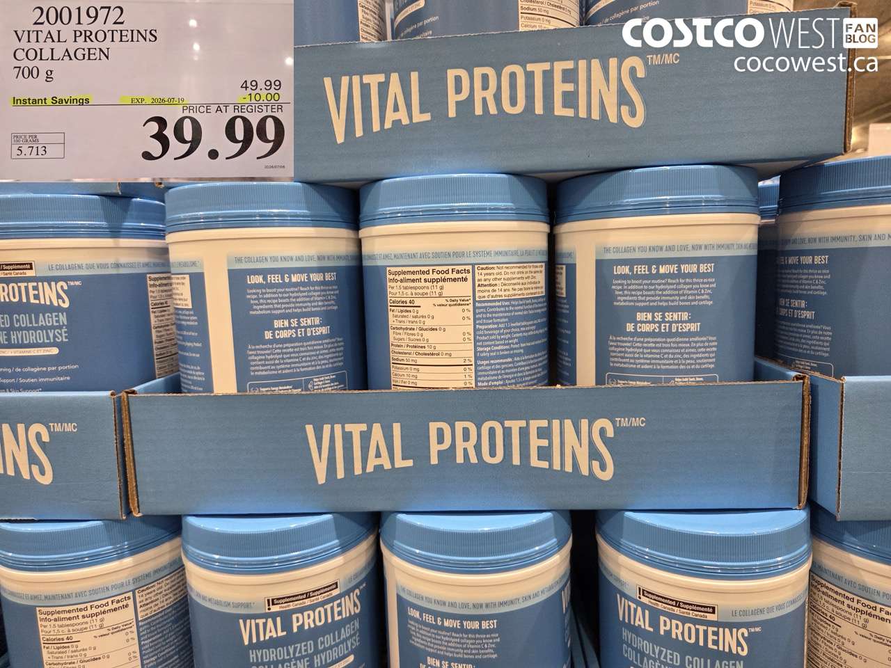 2001972 VITAL PROTEINS COLLAGEN 700 G ($10.00 INSTANT SAVINGS EXPIRES ON 2026-07-19) $39.99
