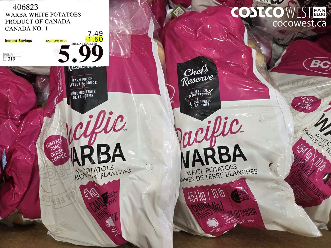 406823 WARBA WHITE POTATOES PRODUCT OF CANADA CANADA NO. 1 ($1.50 INSTANT SAVINGS EXPIRES ON 2026-08-04) $5.99