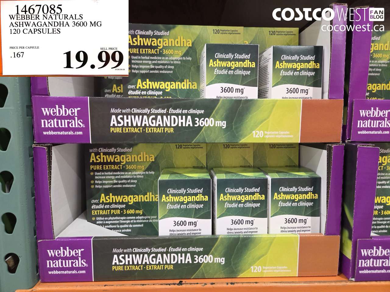 1467085 WEBBER NATURALS ASHWAGANDHA 3600 MG 120 CAPSULES $19.99