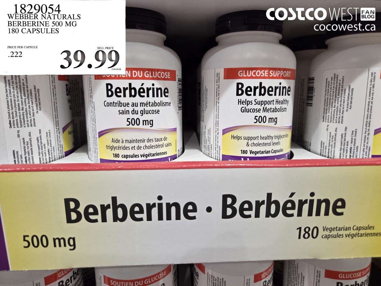 1829054 WEBBER NATURALS BERBERINE 500 MG 180 CAPSULES $39.99