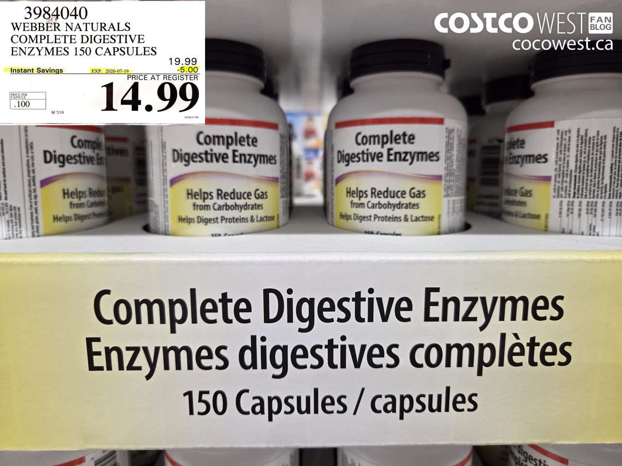 3984040 WEBBER NATURALS COMPLETE DIGESTIVE ENZYMES 150 CAPSULES ($5.00 INSTANT SAVINGS EXPIRES ON 2026-07-19) $14.99