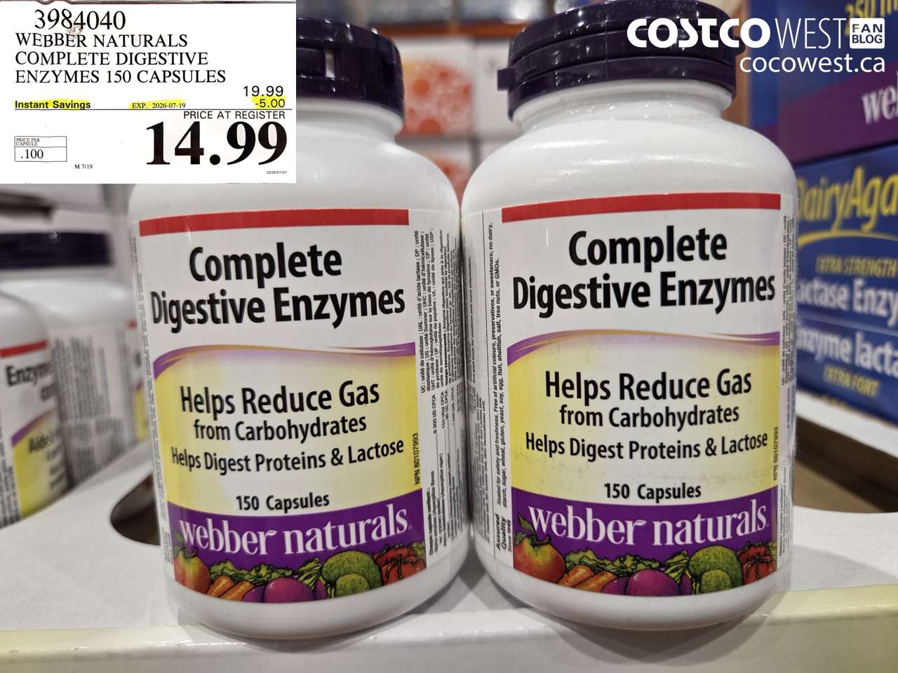 3984040 WEBBER NATURALS COMPLETE DIGESTIVE ENZYMES 150 CAPSULES ($5.00 INSTANT SAVINGS EXPIRES ON 2026-07-19) $14.99