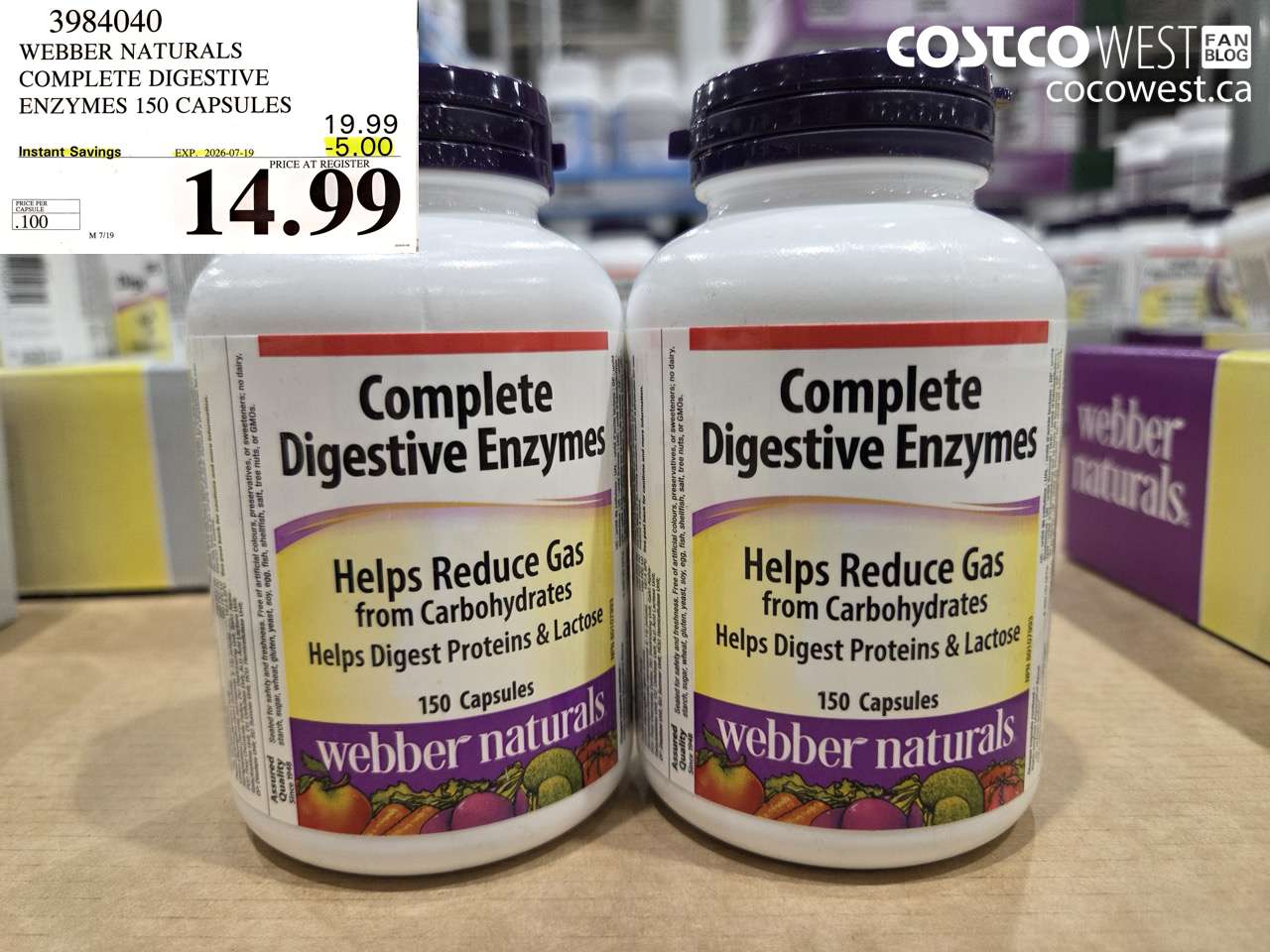 3984040 WEBBER NATURALS COMPLETE DIGESTIVE ENZYMES 150 CAPSULES ($5.00 INSTANT SAVINGS EXPIRES ON 2026-07-19) $14.99