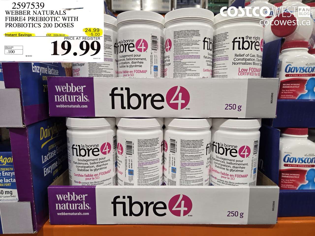 2597539 WEBBER NATURALS FIBRE4 PREBIOTIC WITH PROBIOTICS 200 DOSES ($5.00 INSTANT SAVINGS EXPIRES ON 2026-08-02) $19.99