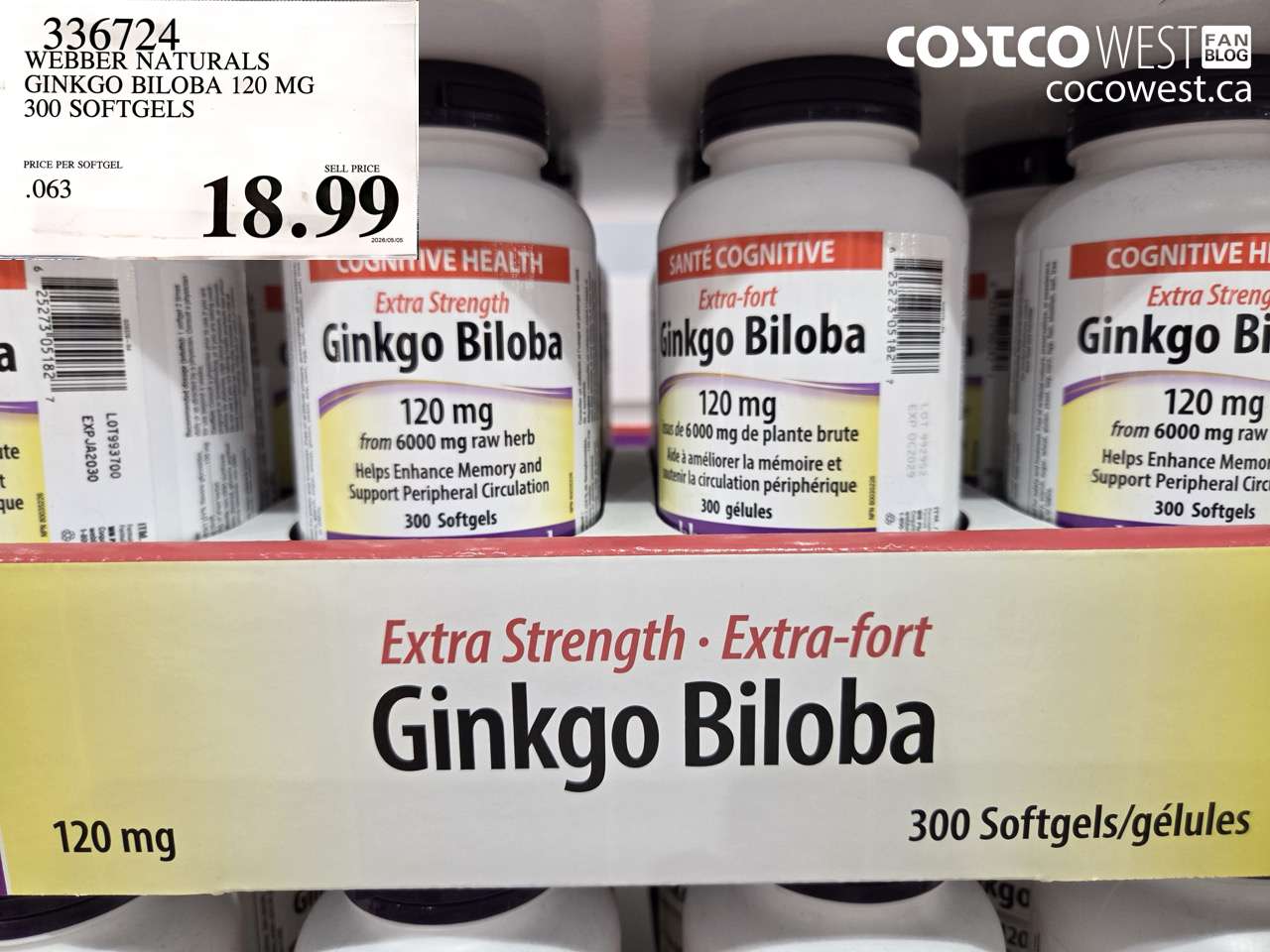 336724 WEBBER NATURALS GINKGO BILOBA 120 MG 300 SOFTGELS $18.99