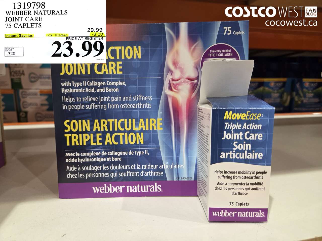 1319798 WEBBER NATURALS JOINT CARE 75 CAPLETS ($6.00 INSTANT SAVINGS EXPIRES ON 2026-08-02) $23.99