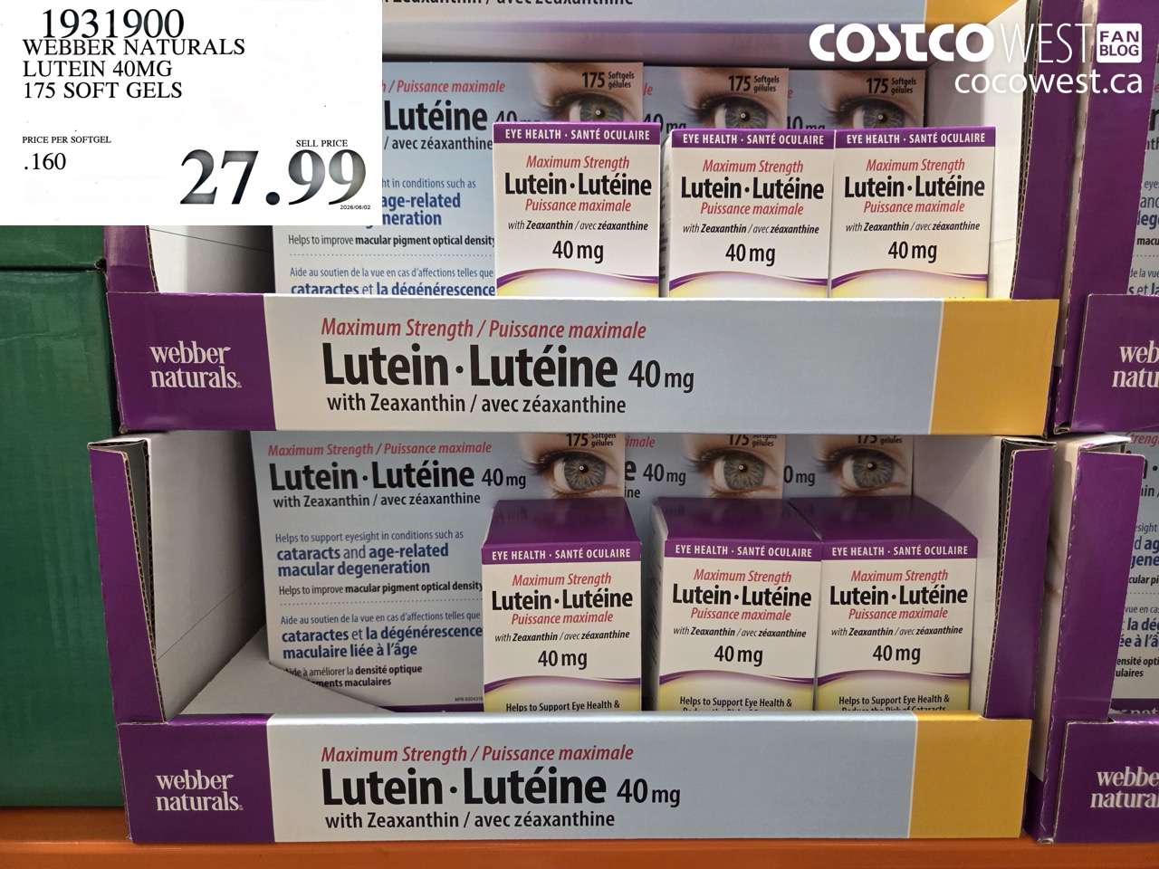 1931900 WEBBER NATURALS LUTEIN 40MG 175 SOFT GELS $27.99