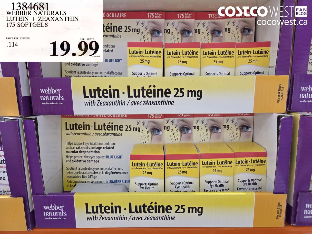 1384681 WEBBER NATURALS LUTEIN + ZEAXANTHIN 175 SOFTGELS $19.99