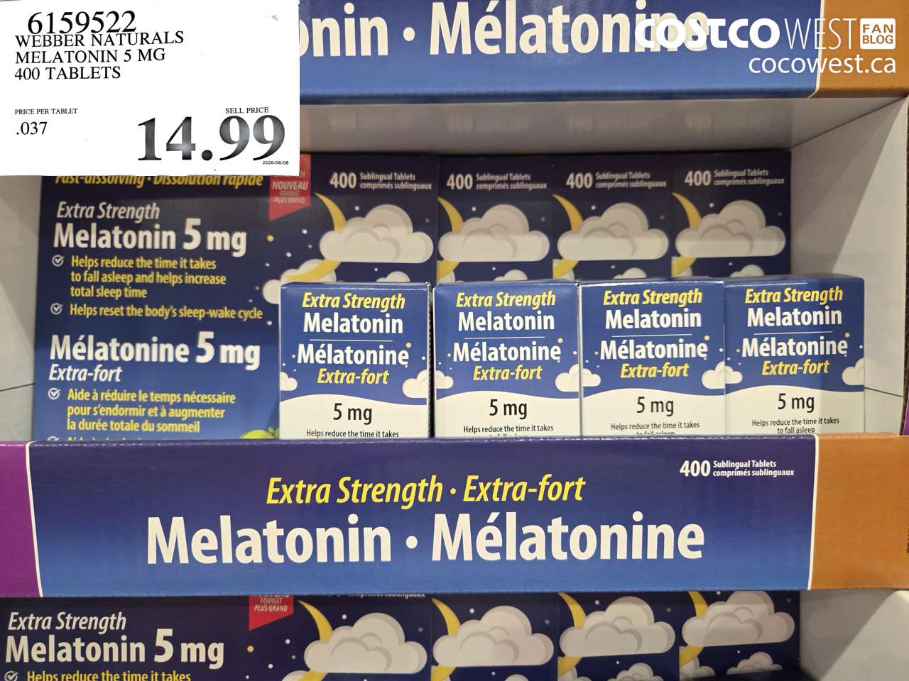 6159522 WEBBER NATURALS MELATONIN 5 MG 400 TABLETS $14.99