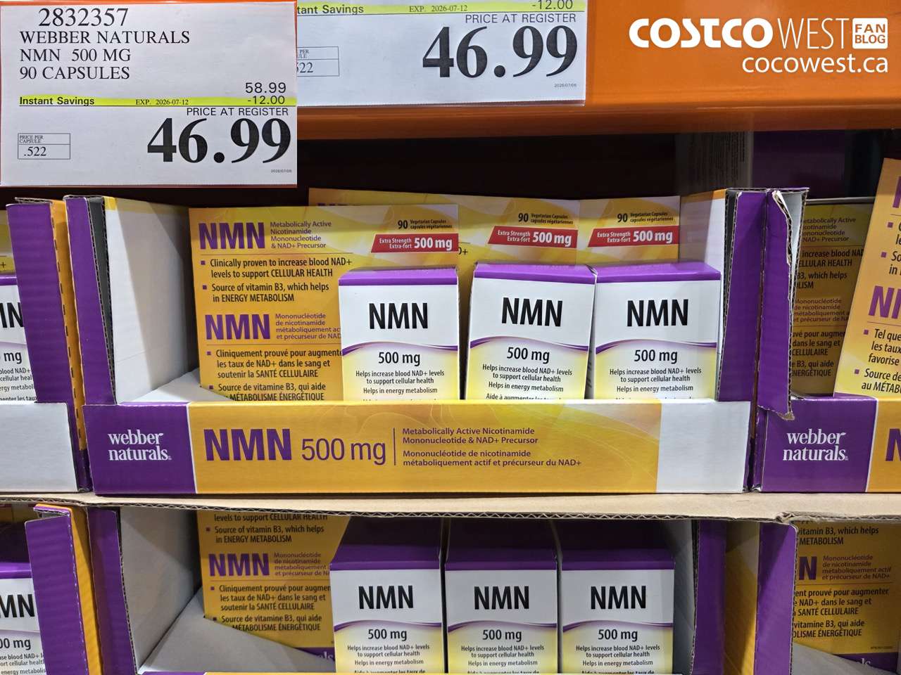 2832357 WEBBER NATURALS NMN 500 MG 90 CAPSULES ($12.00 INSTANT SAVINGS EXPIRES ON 2026-07-12) $46.99